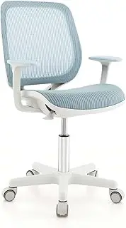 Costway Kids Desk Chair, Ergonomic Children Study Computer Chairw/Height Adjustable, Soft Filling Sponge, Sit-Brake Wheels, Breathable Mesh Swivel Task Student Chair 6-15 Years Old for Home (Blue)