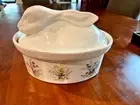 Bunny Rabbit Lid Oval Casserole Tureen 9" Wildflower Bouquet Cordon Bleu