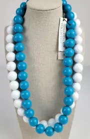 Vintage Ahbra Cale Collection Lucite Beaded Necklace Set of 2 White And Blue 24"