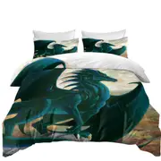 Fantasy Painting Green Dragon on Cliff Quilt Cover