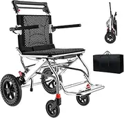Lightweight Folding Wheelchair, Folding Transport Wheelchairs for Adults and Seniors, Ultralight Portable Travel Wheelchair with Handbrake, Support 330lbs