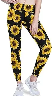 [visesunny] Floral High Waisted Yoga Capris Leggings with Pockets for Women Workout Fitness Running Pants
