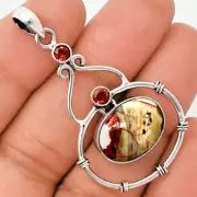 Rosetta Picture Jasper & Garnet 925 Sterling Silver Pendant Jewelry P-1075