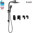 WELS Double Shower Head Set 3 Mode Hand Held Rectangle Rail Arm Mixer Tap Black