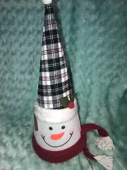 SNOWMAN Tree Topper Black RD White Buffalo Check Plaid Christmas Table 16.5” NEW