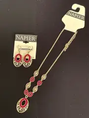 Napier Necklace & Earring Set 16" Necklace & Drop Earrings with Red Velvet NWT