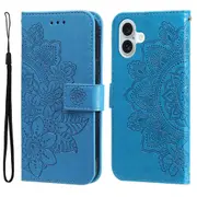 For iPhone 16 Plus Case, PU Leather Mandala Cover, Blue