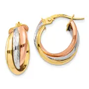 14K Tri-Color Polished Post Hoop Earring