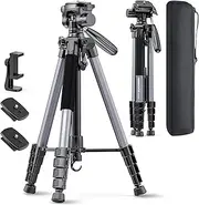 [CAMBOFOTO] 74"-Camera-Tripod, Gray Porfessional Aluminum Heavy Duty Tripod Stand for Mirrorless Camera/DSLR/Cell Phone/Camcorder, with Holder and Travel Bag (Gunmetal Gray)