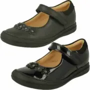 Girls Clarks Scooter Jump Flower Detailed School Shoes