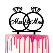 CARISPIBET wedding cake topper two diamond rings crossed with Mrs & Mrs written