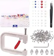 Tanstic 1332Pcs Pearl Setting Machine with Pear Set, 1330Pcs Different Sizes and Colors Pearls and Nails with Hand Press Pearl Setting Tool and Tweezers for Clothes, Handbags, Jewelry, Leather
