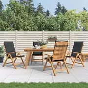 Teak Garden Chairs, Outdoor Patio Furniture, Solid Wood Lounge Chair with Cushions, Foldable and Reclining Deck Chair for Balcony, Set of