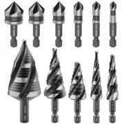 5 Pcs Four Spiral Flute Step Drill Bit Set & 6 Pcs Countersink Drill Bits wit...