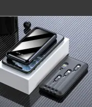 20000mAh Portable Charger With 3 Built-In Charging Cable USB Cable Lightning Cable Large Capacity Mobile Power Black