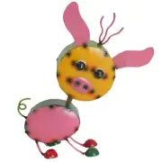 Oink Pig Metal Bobble Head Yard Decor - NEW