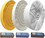 PURUI 8" Buffing Polishing Wheel-Coarse (42PLY) Medium(60PLY) Fine(40PLY) with 5/8" Arbor Hole -Brown,Blue,Red Rouge Polishing Compounds for Bench Grinder 6PC