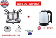 Electric 1500W 2L Large SS Fondue Grill Hot Pot + 2L 1850W Cordless SS Kettle
