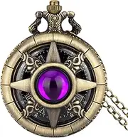 [Generic] Gemstone Pocket Watch | Hand Winding Gemstone Pocket Watch With Chain,Steampunk Copper Vintage Pocket Watch For Men And Women