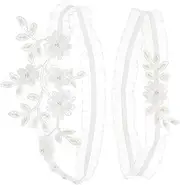 [GALPADA] Stylish Lace Flower Garter Pearl Accents Comfortable Elastic Leg Ring for Brides Wedding Leg Garters Ideal for Special Events White