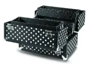 Caboodles Charmed 4 Tray LARGE Train Cosmetic Storage Case White Polka Dots -NEW