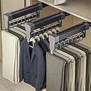 Pull Out Trousers Rack Wardrobe pull-out damping hangers, Pull out closet valet bar Load 30 kg, Sliding Wardrobe Closet Valet Rod, Portable Wardrobe Storage Rod Beauty Comes