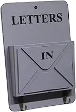 CLISPEED Wooden Wall Mount Mail Organizer with Key Holder Hooks Rustic Grey Letter Container for Entryway Space Saving Design for Decor and Convenient Storage