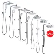 Chrome Twin Round Rain Shower Head Set 2 In 1 Rail Wall Arm Hand Held Diverter