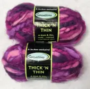 (2) Sensations Thick' n Thin Yarns - Purple Color - Wool Blend Knit Fiber Art