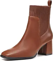 [Coutgo] Women's Slip On Ankle Boots Chunky Block Heel Square Toe Splicing Dress Sock Booties