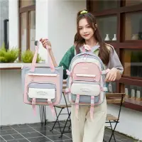 在飛比找樂天市場購物網優惠-新款學院風雙肩包女韓版時尚拼色初高中學生書包大容量兩件套背包