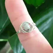 Labradorite Crystal Wire Wrapped Ring, Silver Size 7 Boho Gemstone Stackable