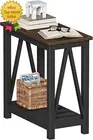 Farmhouse End Table, Rustic Vintage Narrow End Side Table with Storage Shelf for