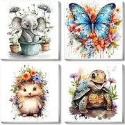 bleihum 4 Pack Animal Paint by Number for Kids with Frame- Paint by Numbers for Kids Ages 4-8-12, Cute Animals Kid Paint by Numbers Crafts Kits for Home Wall Decor Gifts(8X8inch)
