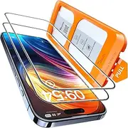 TOCOL 2+1 Pack for iPhone 15 Pro Max Screen Protector [Instant Installation], 2 Pack HD Tempered Glass Film+1 Dust Free Installation Tool [Military-Grade Protection] Full Coverage No Bubbles No Dust