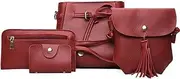 [YUN MENG] Purse Female Bag Set Of 4 Simple Diagonal Single Tassel Shoulder (Color : Claret)