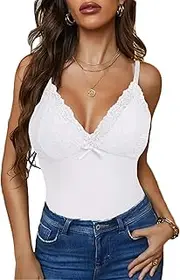 [BemorRun] Camisole Tops for Women Cotton Lace Cami Top Adjustable Spaghetti Strap Tank Top V Neck Lace Trim Undershirt