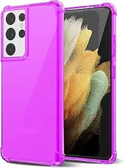 [Svanove] for Samsung Galaxy S21 Ultra Case Clear, Neon Bright Vibrant Color, Transparent Jelly Protective Silicone Phone Case for Women Girly Cute, Thin Slim Soft Flexible TPU Bumper, Neon Purple