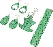 [DEARMAMY] St. Patrick's Day Leather Earring Bracelet Patrick Earring Key Women's Jewelry