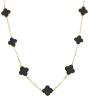 14K Italian Gold Onyx Big Clover Necklace
