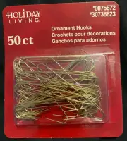 HOLIDAY LIVING 50 gold metal Christmas ORNAMENT HOOKS 2.5" Long Hangers tree