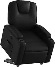 vidaXL Black Electric Stand-up Recliner Chair in Faux Leather with Adjustable Footrest, Backrest and Power Lift Function – Heavy-Duty Frame, Cup Holders