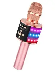 BONAOK Bluetooth Wireless Karaoke Microphone with LED Lights,4-in-1 Portable