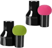 qiangXINGYai 2 Pcs Round Makeup Sponges with Handles - Polyurethane (PU) Material - Green, Rose - Foundation Application, Concealer Blending, Powder Application