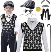 Z-Shop Old Man Costume for Boys 100th Day of School Kids Grandpa Old Person Vest with Hat,2-4