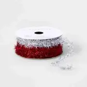 New ! 2ct Tinsel Ribbon Silver/Red 36ft - Wondershop