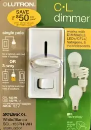 Lutron SCL-153PH-WH 120V Slide Dimmer Switch LED SINGLE POLE OR 3 WAY