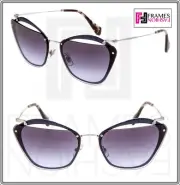 MIU MIU NOIR Cut Out 54T Blue Violet Silver Gradient Oversized Sunglasses MU54TS