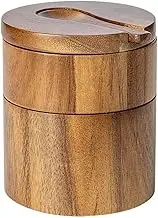 Wooden Salt Cellar,Salt Cellar with Spoon and Magnetic Swivel Lid,Kitchen Seasoning Bottle,Salt Box Storage Seasoning Jar,Salt Container Holder,for Seasoning Storage