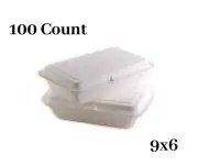 100 Pack - Disposable Take Out Food Containers with Clamshell Hinged Lids 9x6